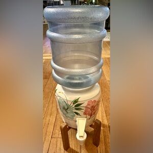 Vintage 1970’s Water Crock Charming Floral Water Dispenser Vase with Stand